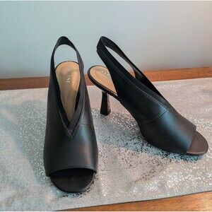 Alfani Ceal Heels Womens 11 M Faux Leather Dressy Slingback Black Peep Toe Shoes